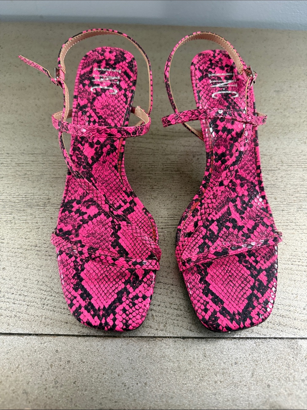 INC International Concepts Hot Pink Snake-Print Strappy Sandals